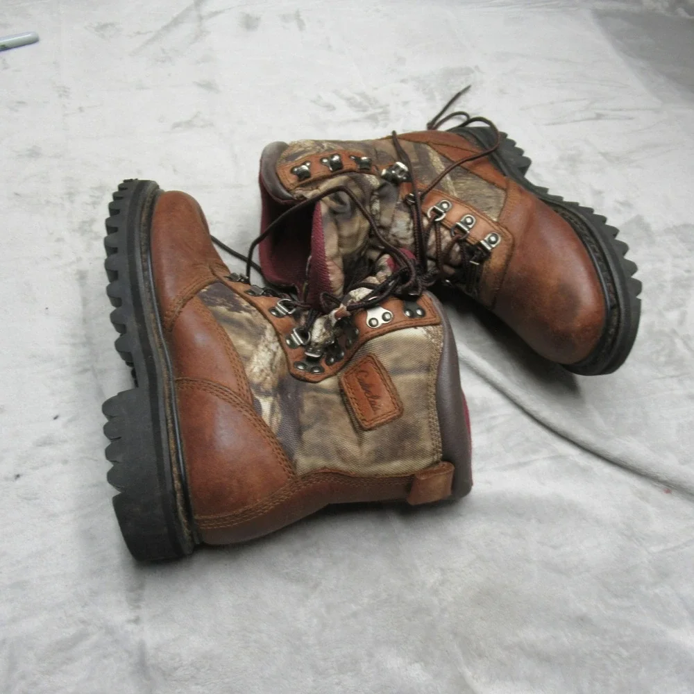 Cabelas Youth Hunting Boots 4M‎ Brown Camo Leather Insulated Outdoor Waterproof